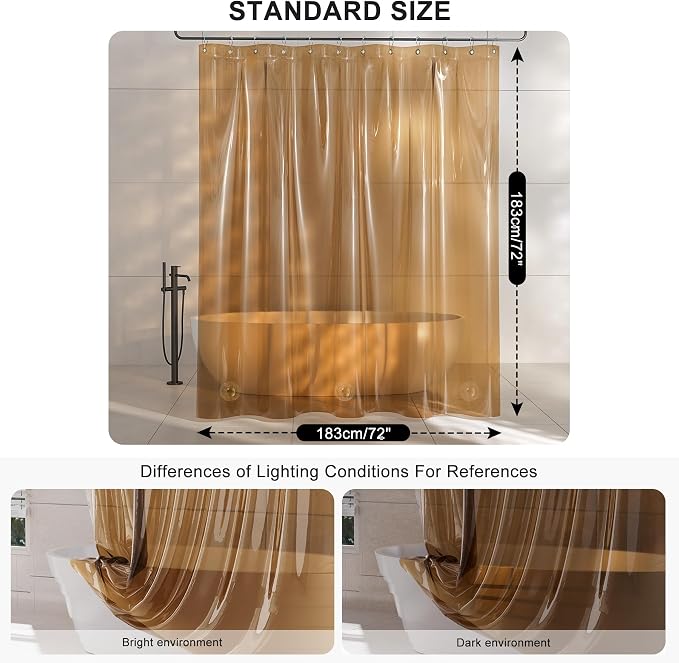 AmazerBath Shower Curtain Liner, EVA Clear Orange-Brown Heavy Duty Shower - Image 9