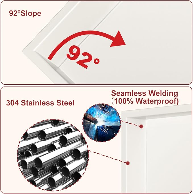 Shower Niche, 12 * 18 Stainless Steel Elegant Bathroom Niche, No Tile Needed - Image 5