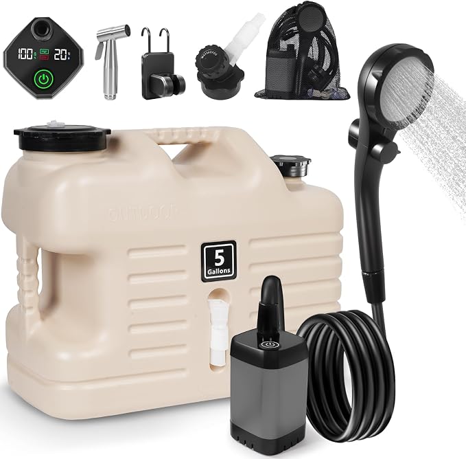 Portable Camping Shower with 5 Gallon Water Jug, 6000mAh Rechargeable Outdoor by DIGURY