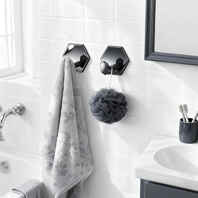 Tindbea Adhesive Towel Hooks Heavy Duty Wall Hooks Waterproof Stainless Steel - Image 2