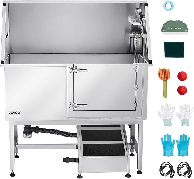 VEVOR Stainless Steel Dog Washing Station, 50 inch Pet Grooming Tub w/Ramp - Image 9
