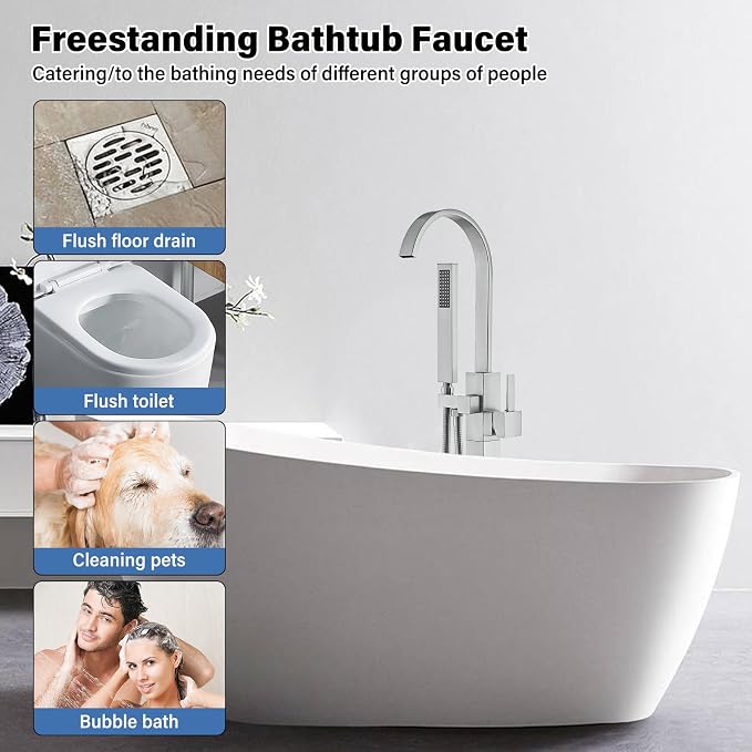 Freestanding Tub Filler, Floor Mount Bathtub Faucet - Image 6
