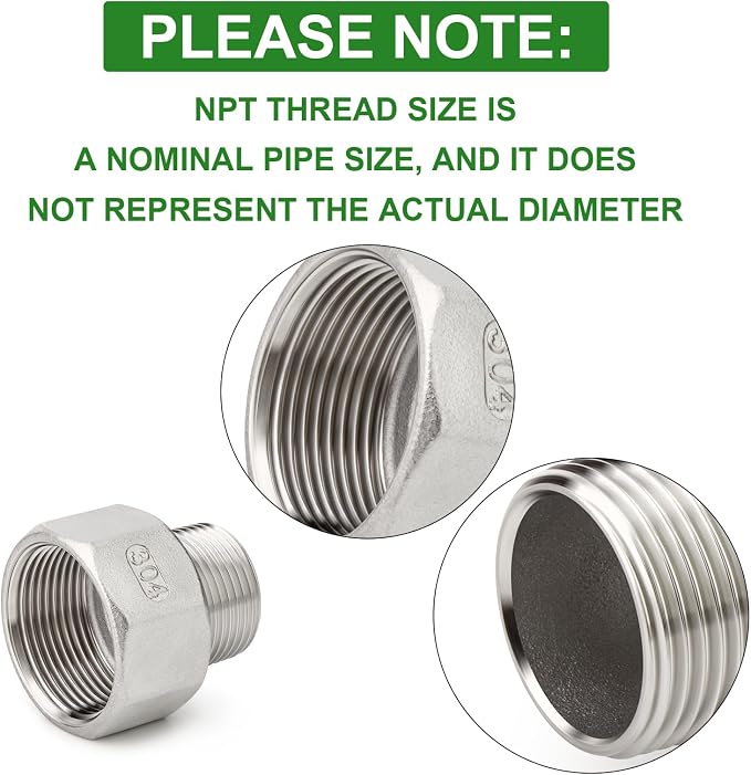 TAISHER 2PCS 304 Stainless Steel Pipe Fitting, 1-1/4" NPT Male x 1-1/2" NPT - Image 4