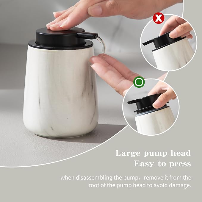 Enra Ceramic Soap Dispenser, 12 oz Marble Lotion Dispenser Bathroom Liquid - Image 3