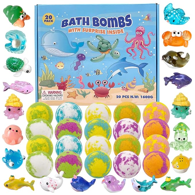 Bath Bombs for Kids with Surprise Inside, 20 Pack Luxury Bath Salt with Bath by clearandfresh