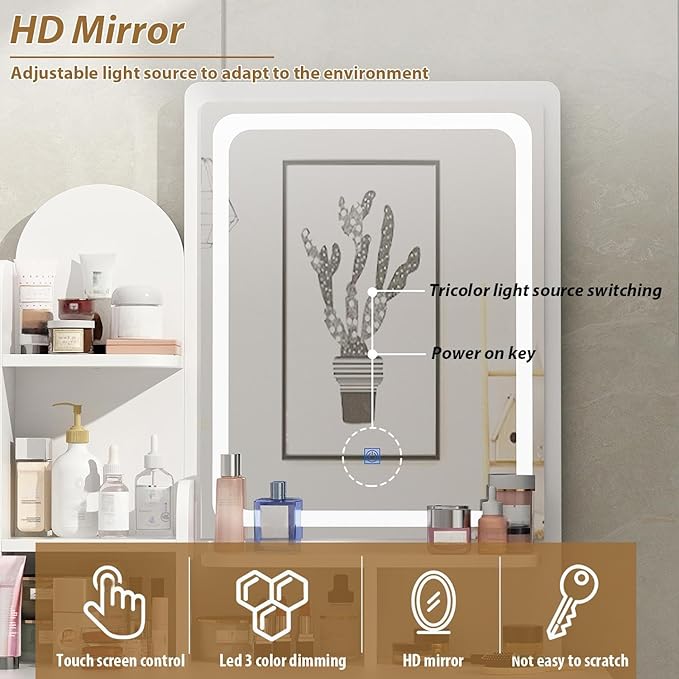 FUFU&GAGA Vanity Set with Rectangular Mirror, Makeup Vanity Dressing Table with - Image 3