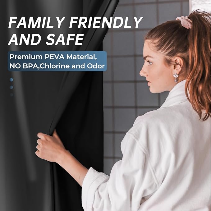 AmazerBath Plastic Shower Curtain Liner, 72 x Inches EVA 8G Heavy Duty Black - Image 4