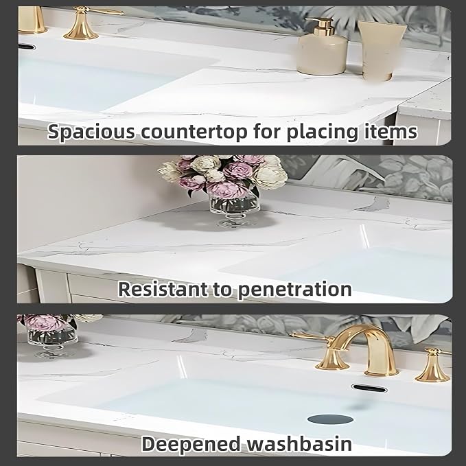 68IN Cream White Bathroom Vanity - Image 5