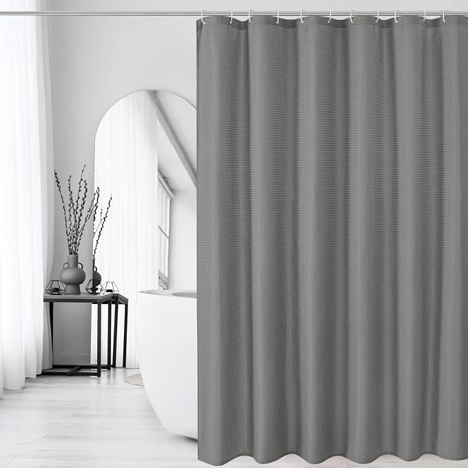 Gibelle Long Shower Curtain 72 x 78, Tall Waffle Weave Textured Fabric Shower - Image 6
