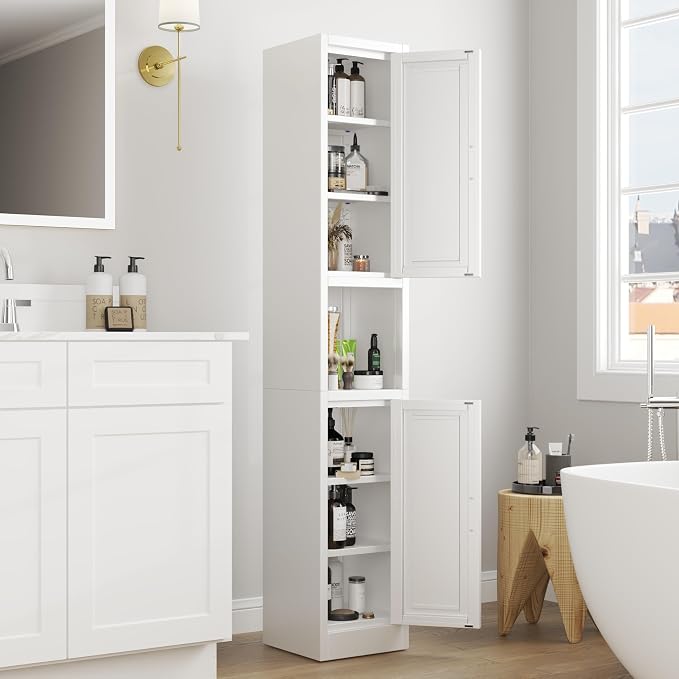 Tall Narrow Storage Cabinet 66.93" H Tall Bathroom Cabinets Metal Pantry Cabinet - Image 2