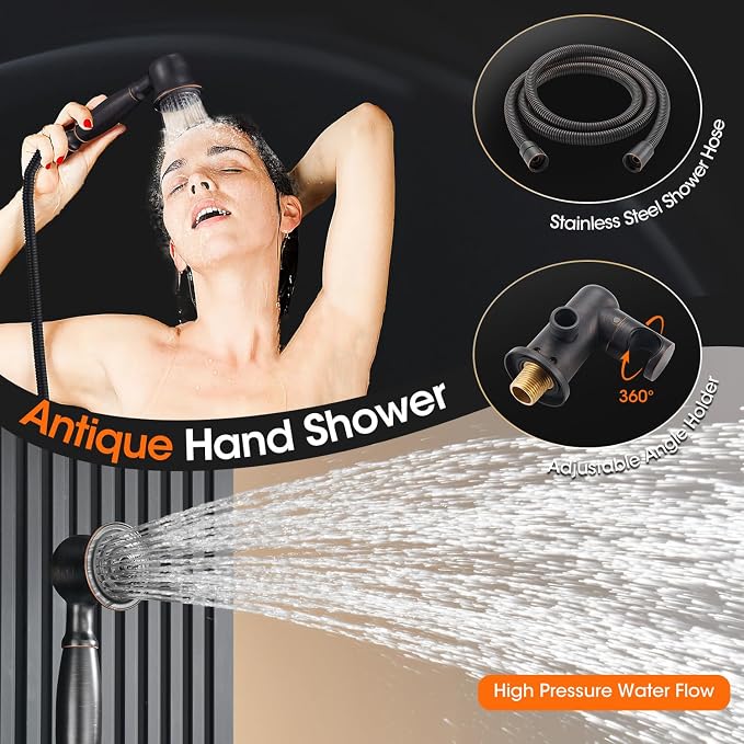 Rainfall Shower System 9 inch Antique Bathroom Luxury Rain Mixer Shower Combo - Image 7