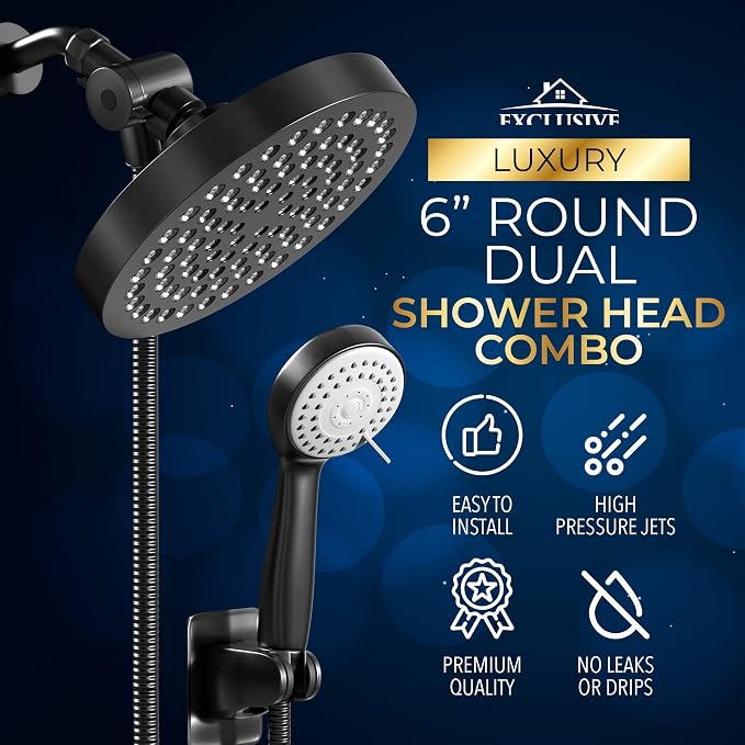 Shower Head With Handheld Combo, 6 Inch High Pressure Rainfall Showerhead With - Image 2