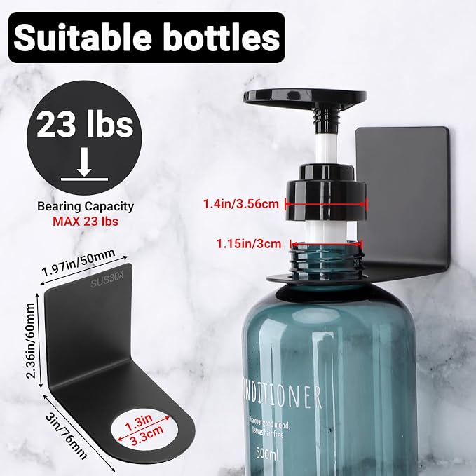 Segbeauty Adhesive Bottle Holder, Rustproof Shampoo and Conditioner Dispenser - Image 2