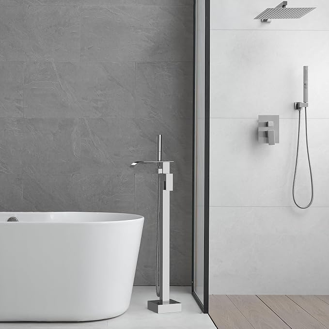 RUMOSE Tub Filler Freestanding Bathtub Faucet Polished Chrome Floor Mount Tub - Image 6