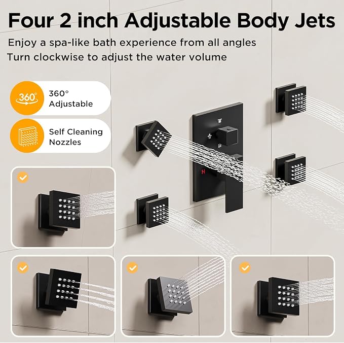 Shower Systems with 4 Body Spray Jets, STARBATH 4 Way 12+6" Rainfall Shower - Image 5