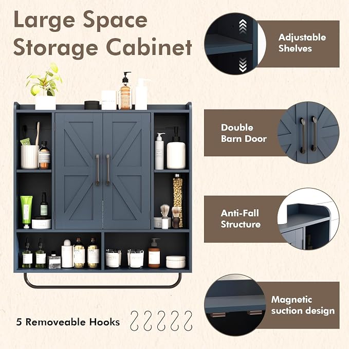 RUSTOWN Rustic Wood Wall Bathroom Cabinet, Farmhouse Medicine Cabinet Wall - Image 7