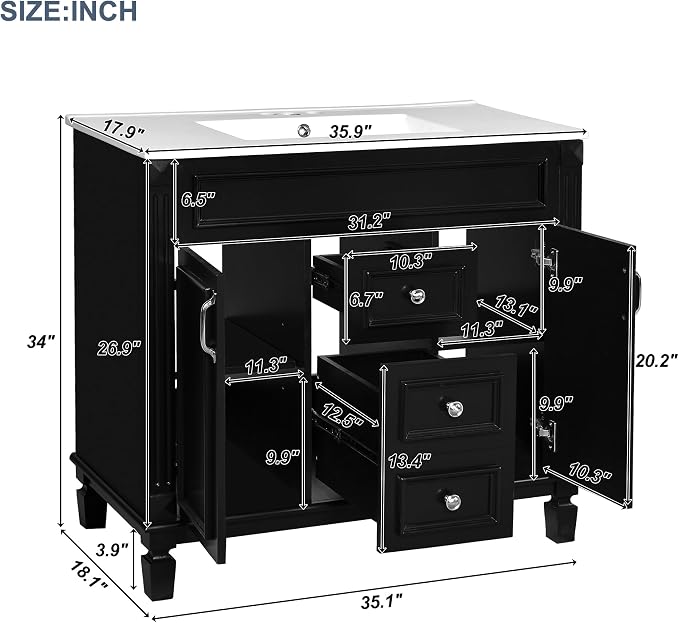 Merax 36" Bathroom Vanity with Sink, 36 inch Bathroom Vanity Storage Cabinet - Image 2