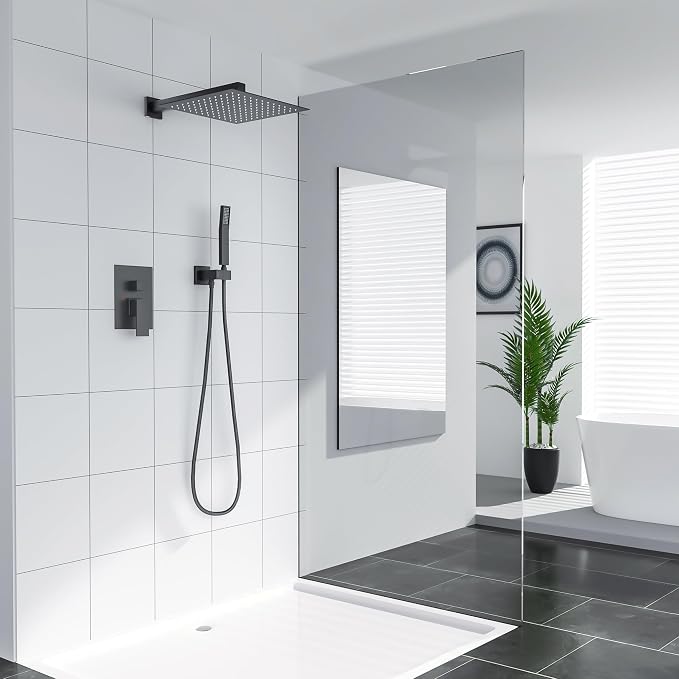 Lordear Rain Shower System 12 Inch Shower Head Faucet Set Matte Black Stainless - Image 2