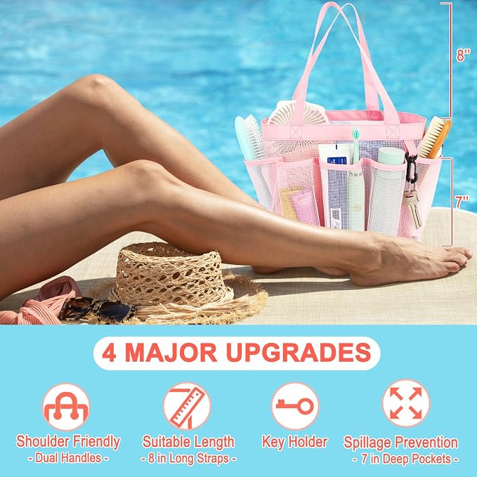 Mesh Shower Caddy Portable for College Dorm Room Essentials, 8-Pocket Large - Image 3