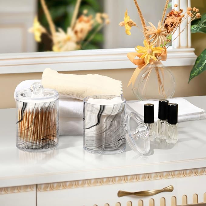 MNSRUU 4 Pack Qtip Holder Organizer Dispenser Fashion Grey Marble Bathroom - Image 7
