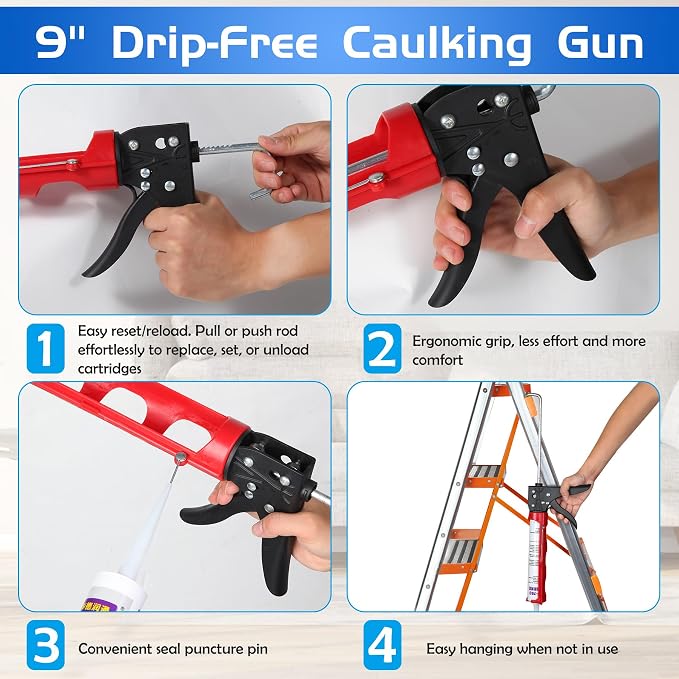 Drip-free Caulking Gun Ratchet Rod Caulk Gun Applicator 15:1 Thrust Ratio - Image 4