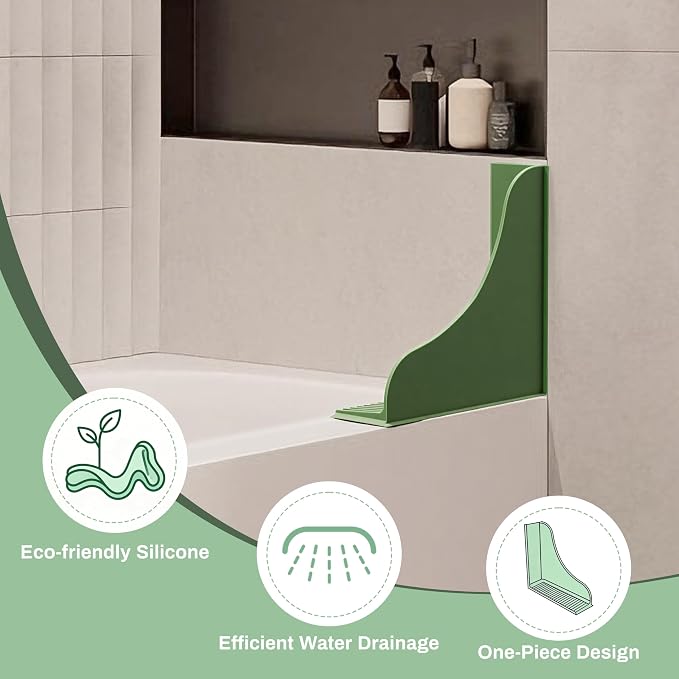 Roslim 2-Pack All-Silicone Shower Splash Guard, Bath Tub Corner Water Blocker - Image 3