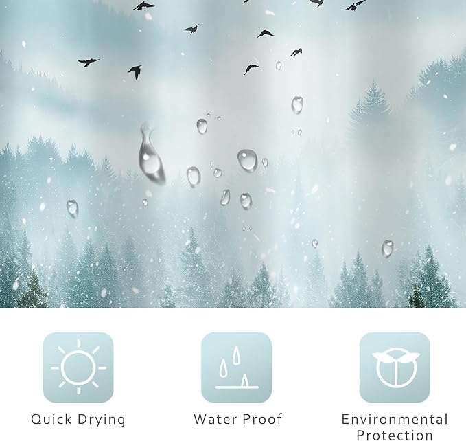 Riyidecor Green Mountain Shower Curtain 72Wx72H Inch Winter Snowy Rustic Sage - Image 6