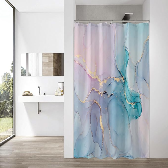 Gibelle Small Stall Shower Curtain 36 x 72, Narrow Half Abstract Marble Shower by Gibelle