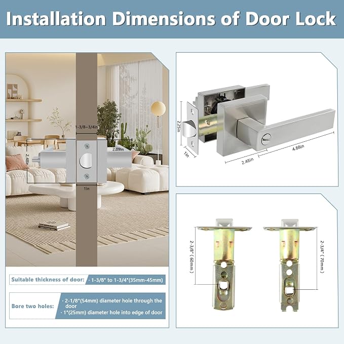 KAMOTA Privacy Door Levers, 4 Pack Satin Nickel Door Handles Bed and Bath Door - Image 3