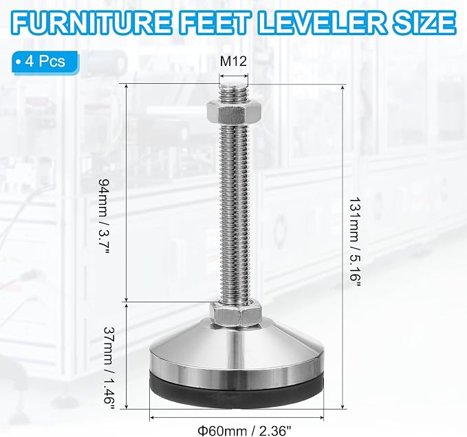 PATIKIL Furniture Leveling Feet 2.4" Dia Base M12 Thread - Image 2