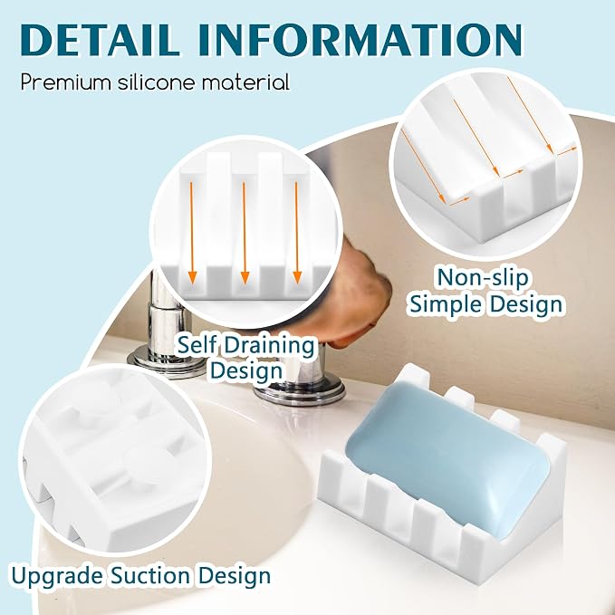 Silicone Soap Dish with Drain, Upgrade Double Suction Cups at The Bottom - Image 5
