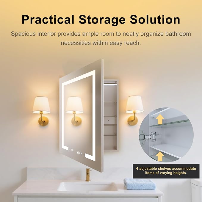 24" x 30 LED Lighted Medicine Cabinet - Image 5