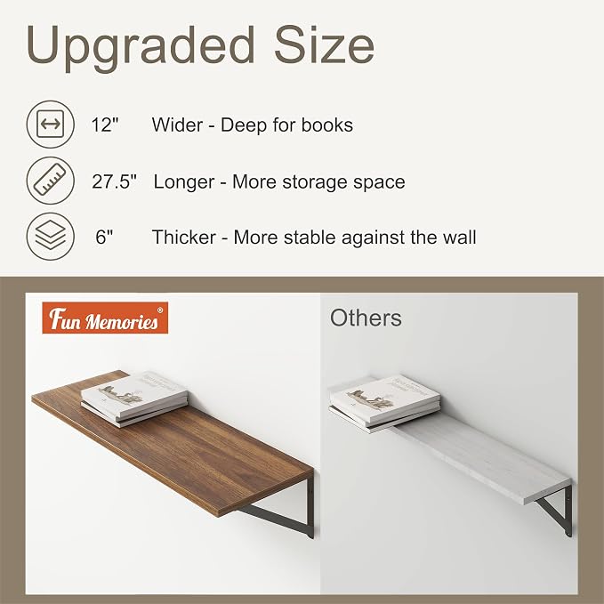 Fun Memories 27.5" W x12 D Floating Shelves, Large Wall Shelves 27.5 Inch Long - Image 4