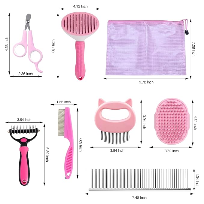 7-in-1 Pet Grooming Kit for Dogs & Cats Deshedding Brush, Bath Brush, Flea Comb - Image 6