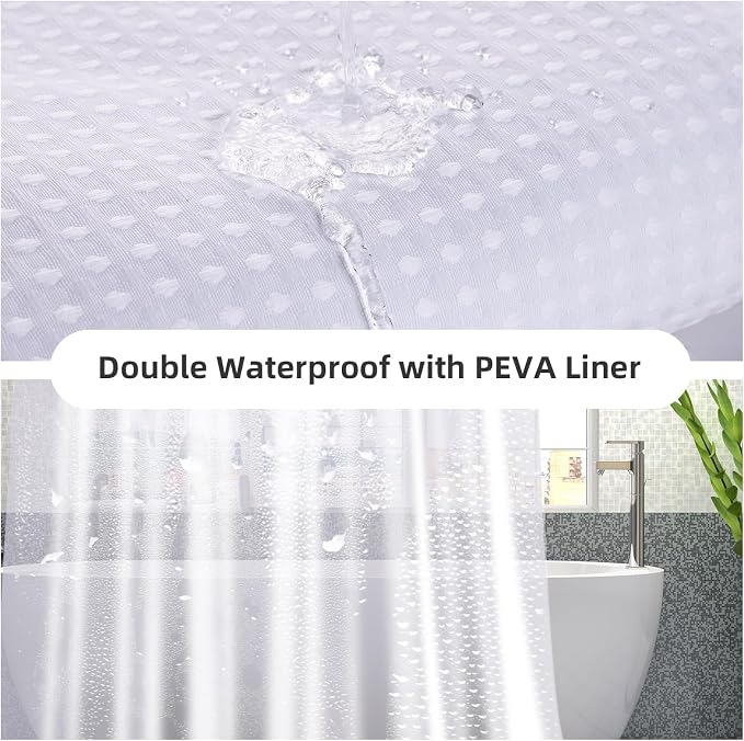 LaCyan 3 in 1 Waterproof Waffle Weave Shower Curtain and Clear Liner Set - Image 3