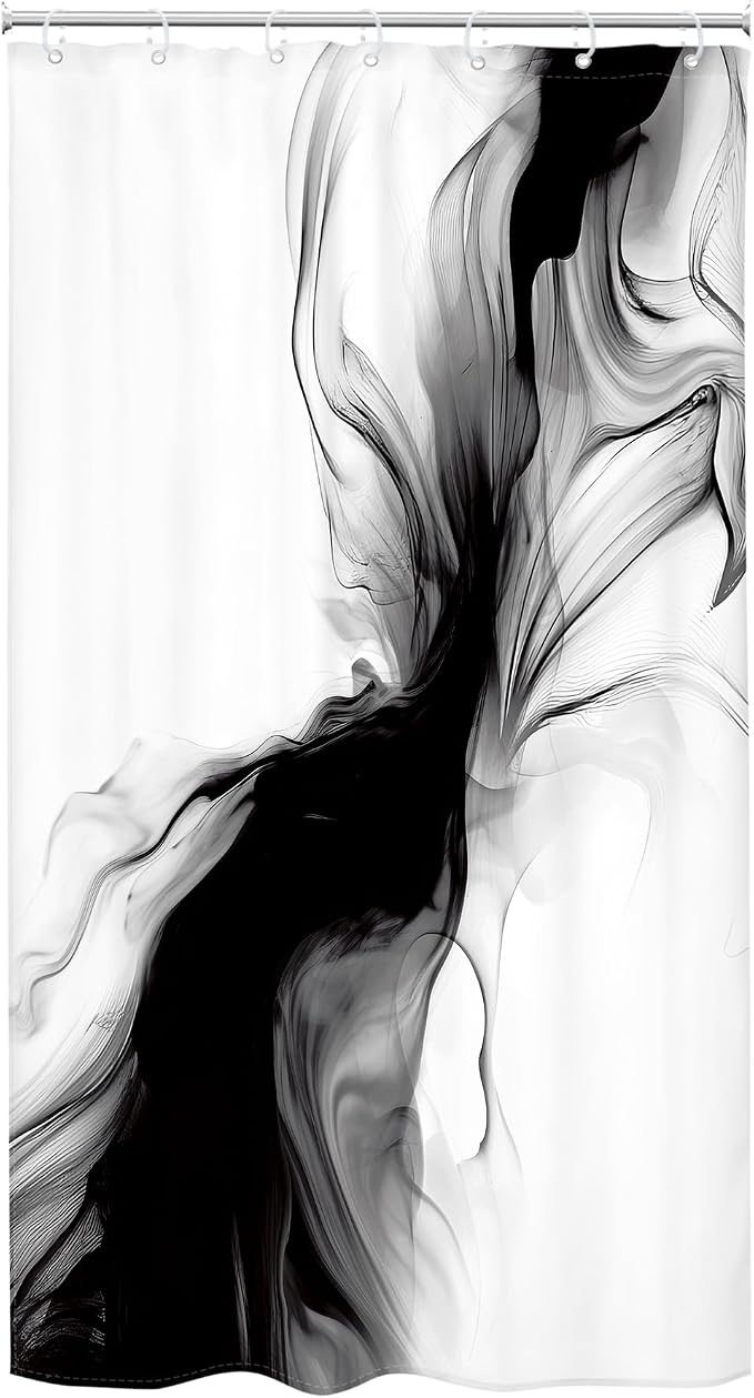 Cinbloo Black and White 54Wx78H Shower Curtain Marble Abstract Modern - Image 7