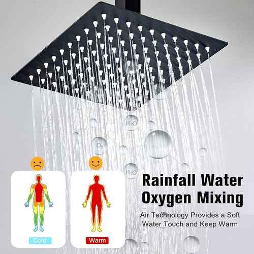 12 Inch Ceiling Mount Shower System Matte Black Rain Mixer Shower Combo Set - Image 2