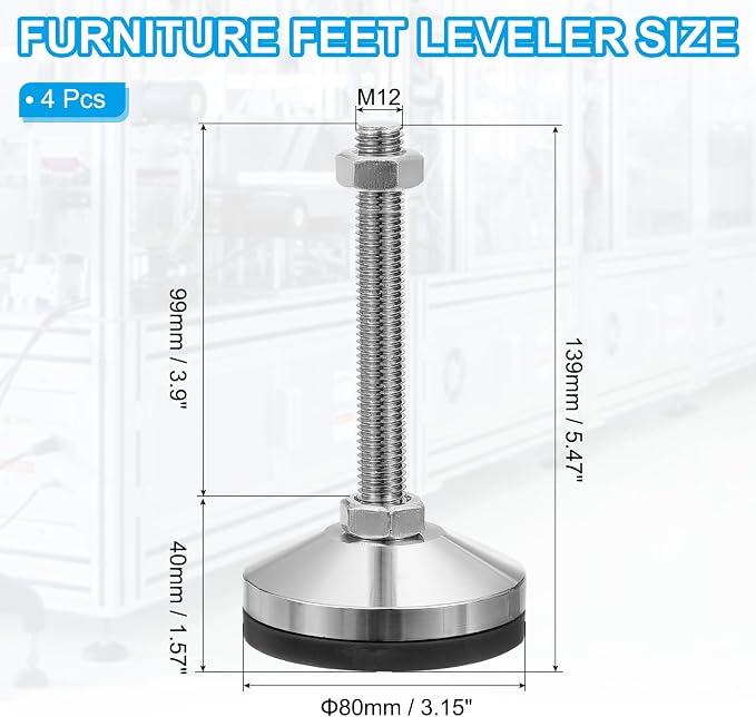 PATIKIL Furniture Leveling Feet 3.2" Dia Base M12 Thread - Image 2