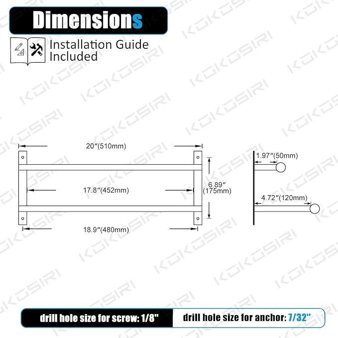 KOKOSIRI Bathroom Towel Racks 20 Inch Double Towel Bars Bath Towel Holder Towel - Image 2