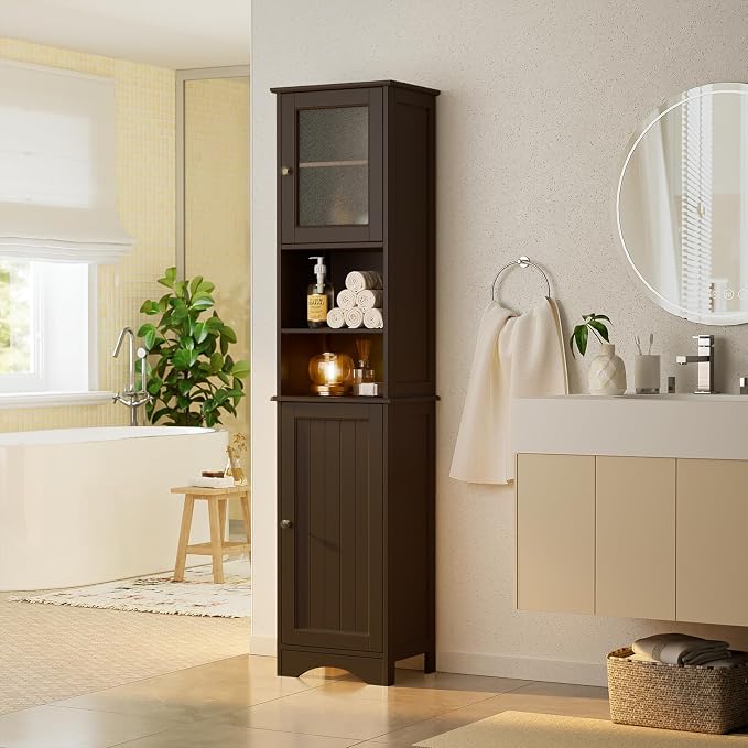 Gizoon Tall Bathroom Storage Tower, Freestanding Linen Cabinet - Image 6