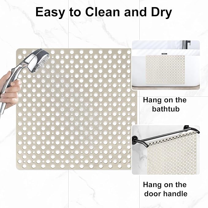 Anti Slip Shower Mat with Suction Cups, 27x27 Inch Quick Drain TPE Non Slip - Image 7