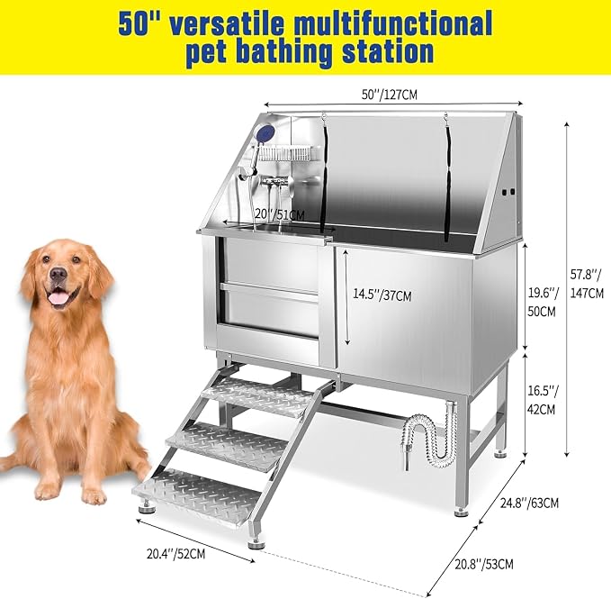 50" Stainless Steel Dog Washing Station, Pet Grooming Tub - Image 2