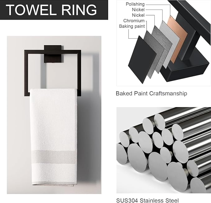 Matte Black Bathroom Accessories Set, 22.2 Inch Bath Towel Bar Set, Stainless - Image 8