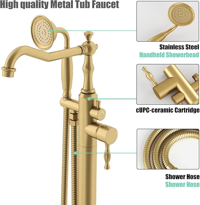 Hoimpro Free Standing Tub Faucet Freestanding Tub Filler Bathtub Faucet Stand - Image 7