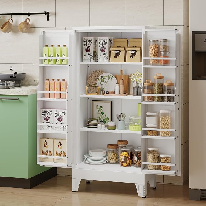 48" H Metal Kitchen Pantry Storage Cabinet, Freestanding Cupboard Storage - Image 2
