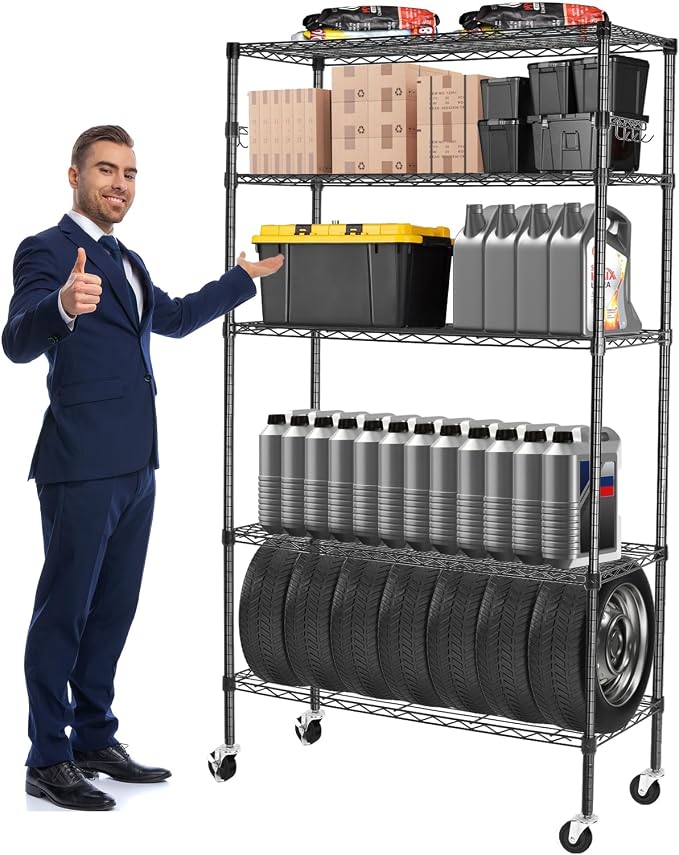 5 Tier Storage Shelves with Wheels, 1750lbs Capacity Heavy Duty Shelving Units - Image 9