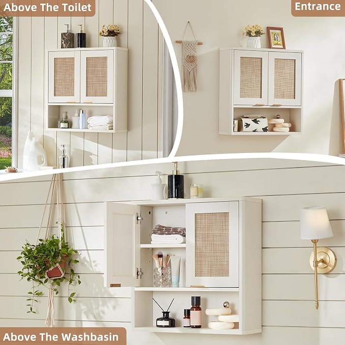 LEYAOYAO Rattan Bathroom Wall Cabinet, Boho Medicine Cabinet - Image 8