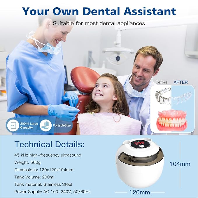 45kHz Retainer Cleaner Machine, 200ML Ultrasonic Dental Cleaning Pod - Image 5