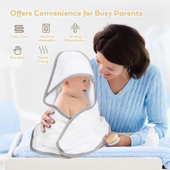 Hooded Towel for Newborn, 2 Pack Soft Coral Fleece Baby Towels, Ultra Absorbent - Image 5