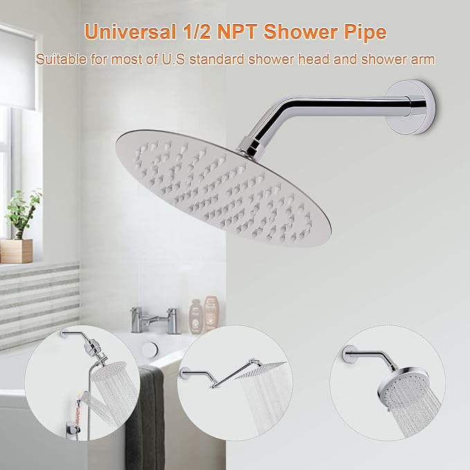 HarJue Shower Arm with Flange and Teflon Tape, Wall Mounted Shower Pipe 304 - Image 4